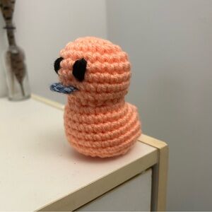 Handmade Peach Crochet Ducky Plush